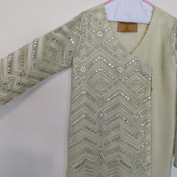 EMBROIDERED MIRROR WORK ANGRAKHA WITH MATCHING PANTS AND DUPATTA - Picture 3 of 7